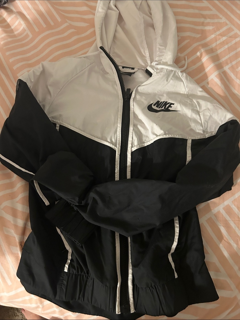 Nike Black and White Colorblock Hooded Jacket